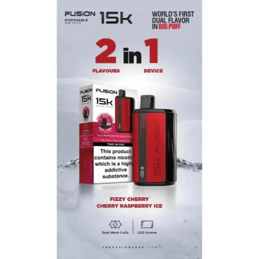 Fusion 15000 Puffs 2 In 1 Disposable Vape Pod Device| Box Of 10 Fizzy Cherry