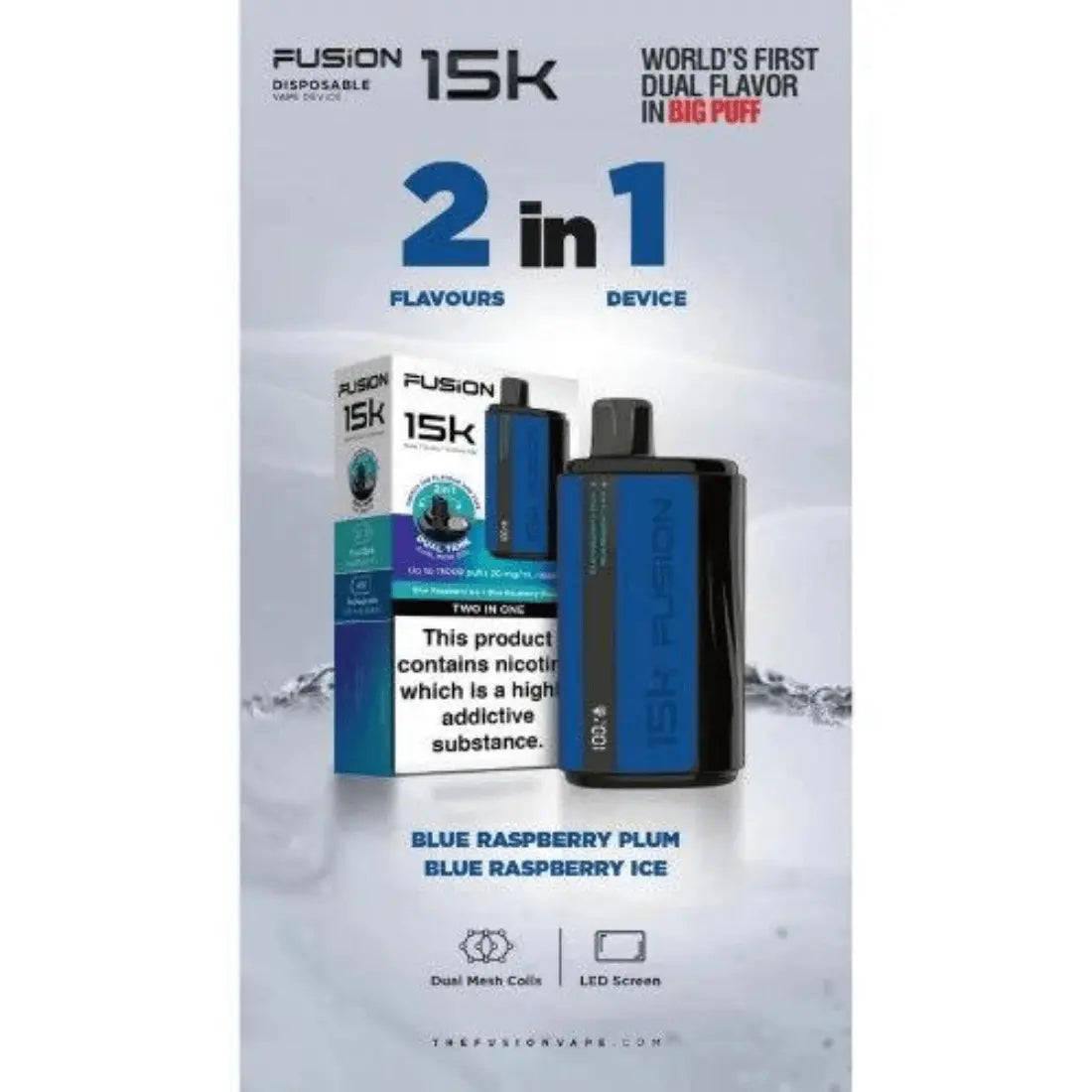 Fusion 15000 Puffs 2 In 1 Disposable Vape Pod Device| Box Of 10 Blue Raspberry Plum