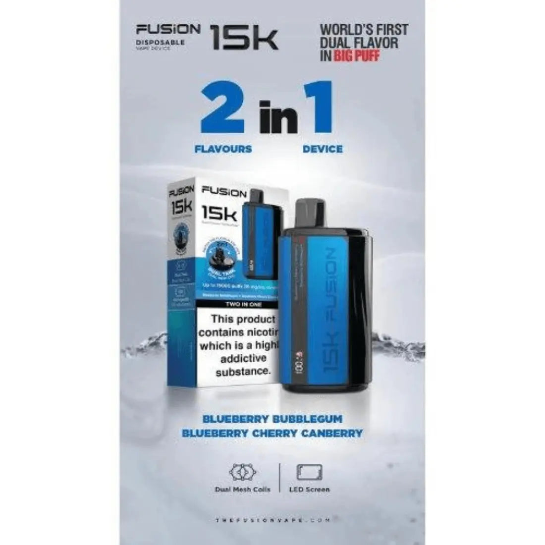 Fusion 15000 Puffs 2 In 1 Disposable Vape Pod Device| Box Of 10 Blueberry Bubblegum