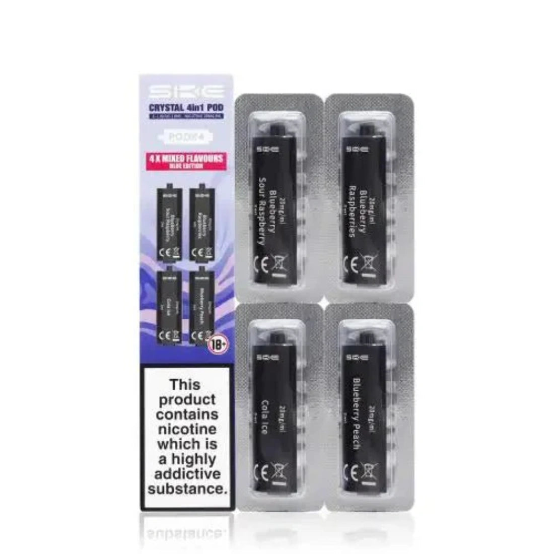 SKE Crystal 4 In 1 Pre-Filled Pods &#8211; 20MG Box Of 10 Blue Edition Mixed