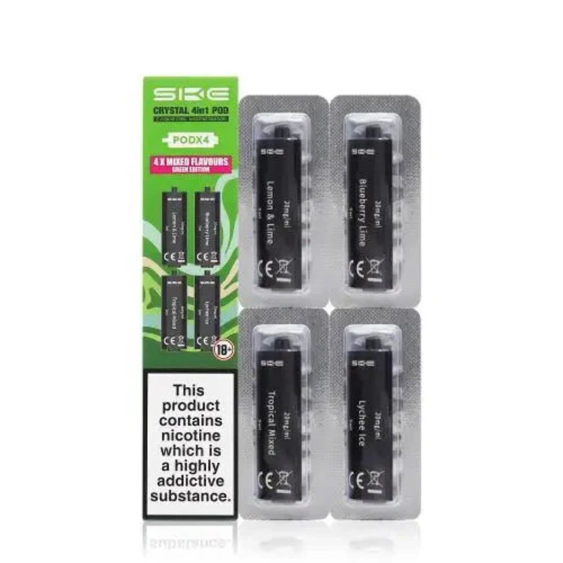 SKE Crystal 4 In 1 Pre-Filled Pods &#8211; 20MG Box Of 10 Green Edition Mixed