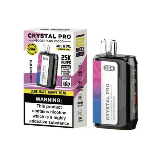 ( Pre Order ) Crystal Pro Boost Plus 25000 Disposable Vape Pod device Box of 5 Blue Razz Gummy Bear